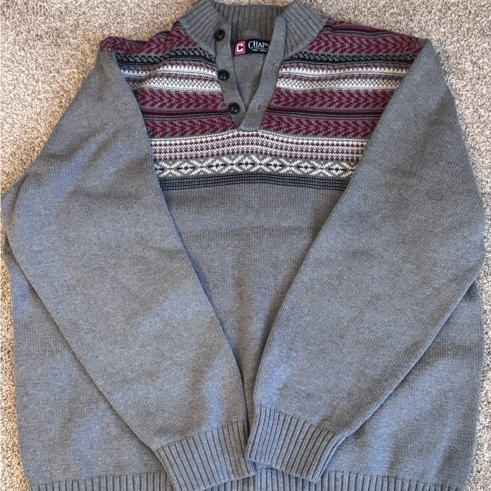 Charter Club V-Neck Sweater in Gray and Burgundy